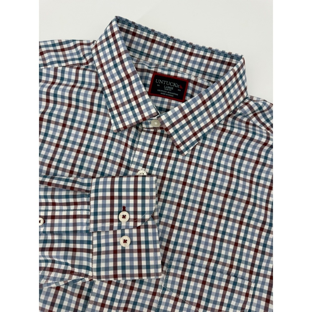 UNTUCKit Shirt Mens Large Blue Maroon Plaid Slim Fit Performance Stretch